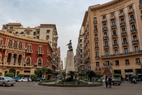 Cairo, Egypt, November 26th 2022 Mustafa Kamel Square and the European style architecture of