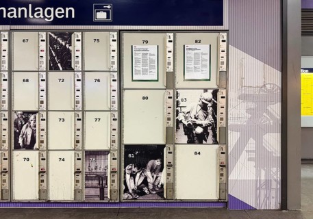 Luggage locking systems at the main train station in Gelsenkirchen designed with traditional mining