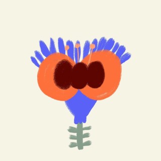 A vibrant and abstract illustration of a spring flower, featuring bold orange and blue hues with