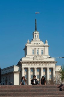 Sofia, Bulgaria, June 4th 2019 Bulgarian People in front of the former Communist Party Building,
