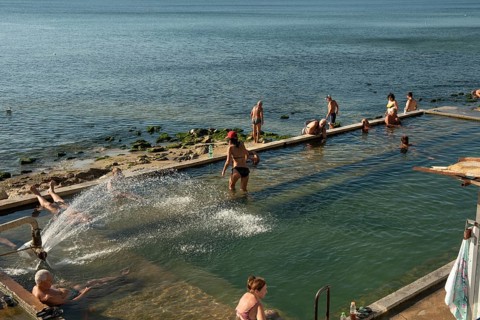 Varna, Bulgaria, September 6th 2020 Thermal pool on the edge of the Black Sea known locally as The
