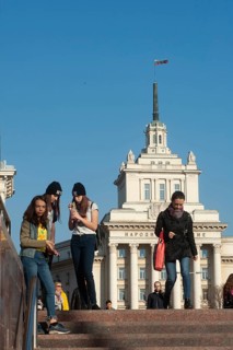 Sofia, Bulgaria, June 4th 2019 Young Bulgarian people in front of the former Communist Party