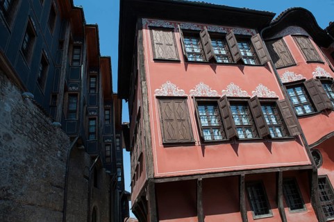 Plovdiv, Bulgaria - May 01, 2018 Historical buildings, Plovdiv Old City Bulgaria