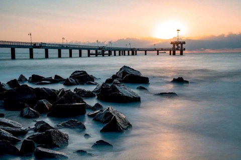 Black Sea Sunrise. The Pier at the Sea Garden, Burgas, Bulgaria