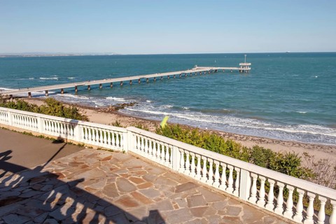 Burgas, Bulgaria, September 25th 2020 The iconic landmark of Burgas Pier, the Sea Garden near the