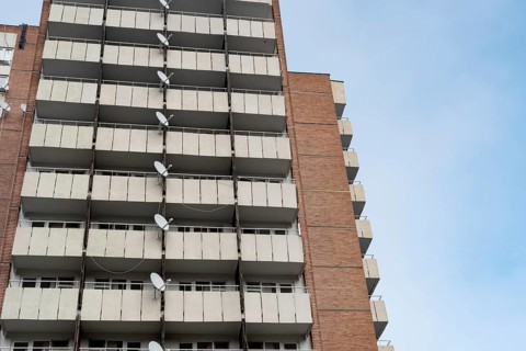 Burgas, Bulgaria. January 4th 2021 Communist style housing in the Bulgarian port city of Burgas,