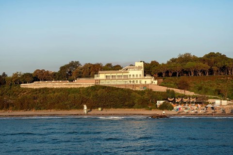 Burgas, Bulgaria. September 9th 2020 The iconic architecture of the Bugas Sea Casino building now a