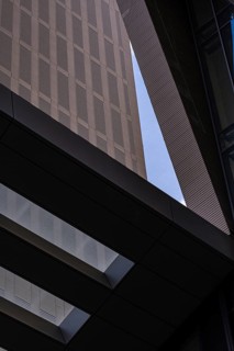 From below image captures the intricate textures and contrasting colors of modern architectural