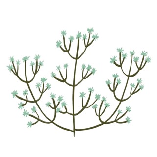 This illustration features a delicate floral theme with abstract green flowers branching out