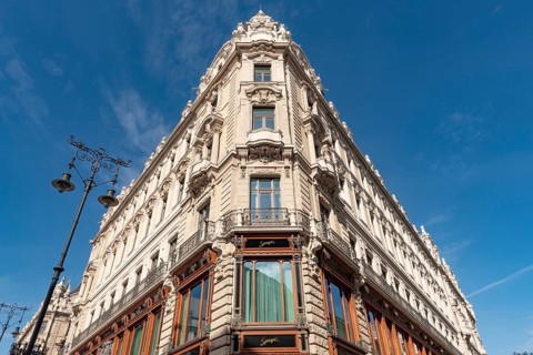 Budapest, Hungary. October 1st 2023 Beautiful architecture of Matild Palace and Spago Restaurant,