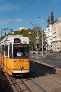 Budapest, Hungary. October 1st 2023 The number 23 tram running between Jaszai Mari ter and Keleti