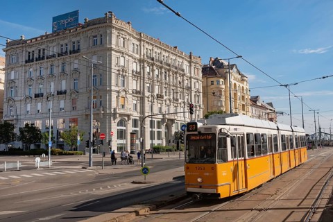 Budapest, Hungary. October 1st 2023 The number 23 tram running between Jaszai Mari ter and Keleti
