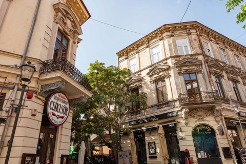Bucharest, Romania. October 29th 2023. Architecture of local Bars, Cafes and Restaurants in the