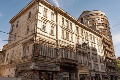 Bucharest, Romania. October 29th 2023. Mixed styles of faded architecture of the historical Old