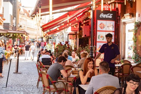 Bucharest, Romania. October 29th 2023. A popular restaurant in Grand Old Town of the Romanian