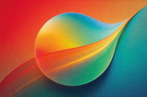 Vibrant, grainy background displays a blend of colors transitioning smoothly A stylized shape