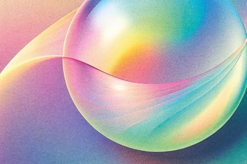 Vivid hues blend seamlessly in an abstract composition featuring a large sphere Its smooth curves