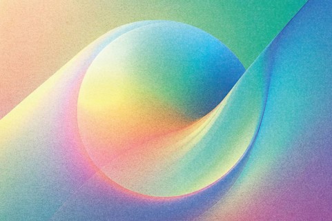 Soft curves and a large sphere create an eye-catching gradient composition filled with varying hues