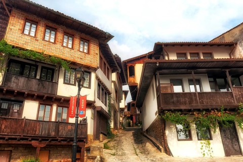 Veliko Tarnovo, Bulgaria. September 26th 2023 Traditional Bulgarian wooden houses, typical