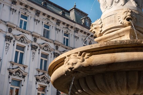 Bratislava, Slovakia. October 2nd 2023 Traditional architectural detail of a fountain with