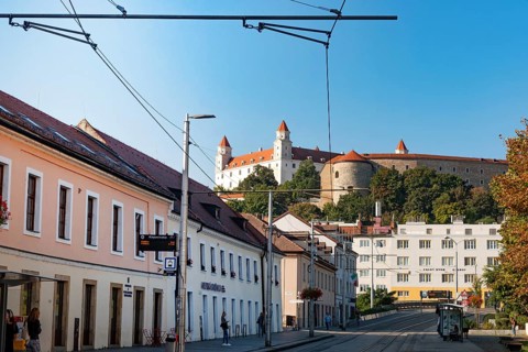 Bratislava, Slovakia. October 2nd 2023 Bratislava Castle overlooking the Little Carpathians