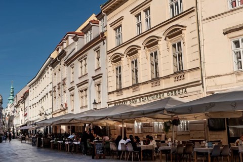 Bratislava, Slovakia. October 2nd 2023 Bars and Cafes beside Mestsky Dom Ucastnikov Odboja on