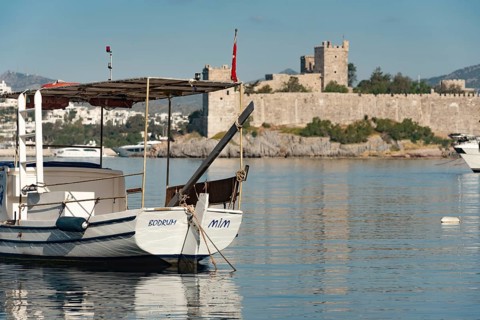 Bodrum, Mugla, Turkey. April 21st 2022 A fishing boat named Bodrum in Bodrum harbour, a popular