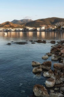 Beautiful Bodrum Peninsular viewed from the Turkish Aegean harbour town on the south west coast of