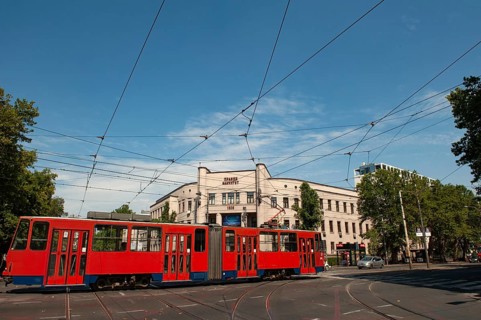 Belgrade, Serbia. July 23rd 2019 A red tram in the center of Belgrade, Serbia