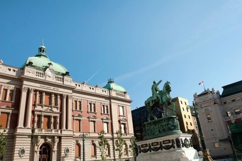 Belgrade, Serbia. July 23rd 2019 Prince Mihailo Monument in front of the National Museum of Serbia,