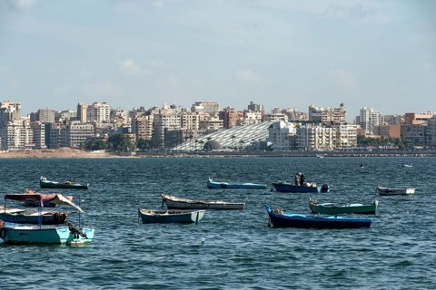 Alexandria, Egypt. December 3rd 2022 Local fishermen and fishing boats moored in the Mediterranean
