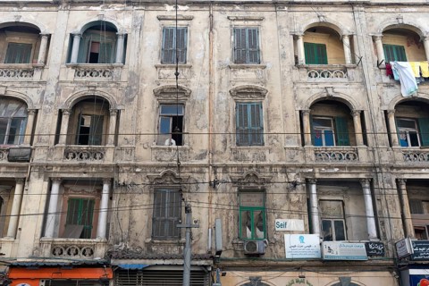 Alexandria, Egypt. December 4th 2022 Faded colonial era architecture near the Mediterranean Sea