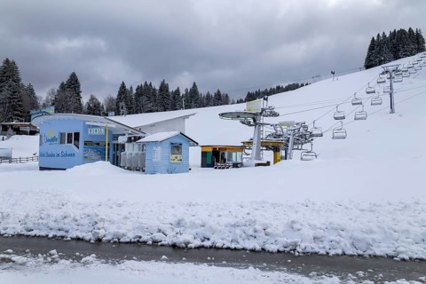 The closed ski area in the Tyrolean enclave of Jungholz. Ski operations are paused due to
