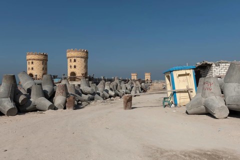 Alexandria, Egypt. December 1st 2022 Construction of sea defence walls and barriers to prevent