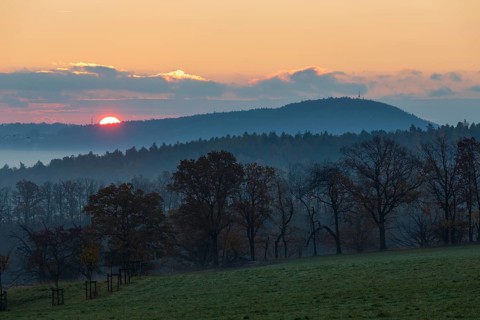Sunrise with Windberg on an autumn morning, Freital, Saxony, Germany