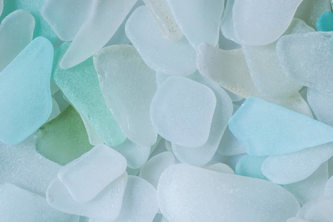 Pastel-coloured glass shards smooth by the sea, sea glass, sea glass, beach glass from the North