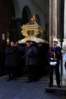 Sicily, old town of Trapani, Good Friday mystery procession La Processione dei Misteri, men,