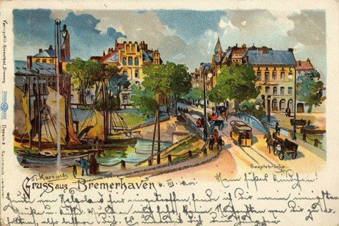 Historical postcard around 1900, Bremerhaven, Germany, reproduction of a postcard, historical