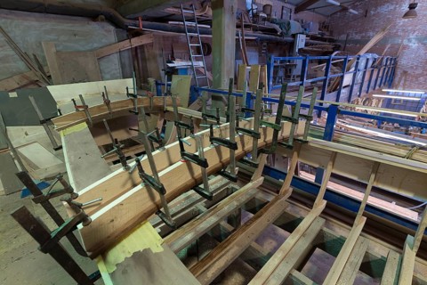Gluing a boat hull, shipyard on the Giudecca, Veneto, Italy