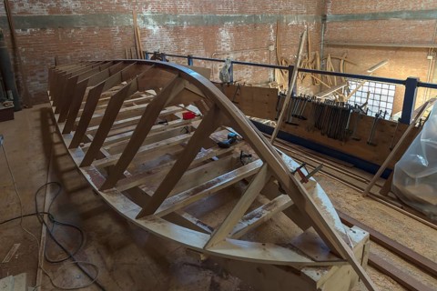 Construction of a commercial boat for Venice in a shipyard, Giudecca, Veneto, Italy
