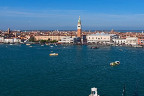 View of San Marco from the tower of the Basilica of San Giorgio Maggiore, Venice, Veneto, Italy