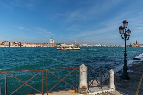 View of Santa Maria della Salute and the Campanile in Venice from Giudecca Island, Venice, Veneto,