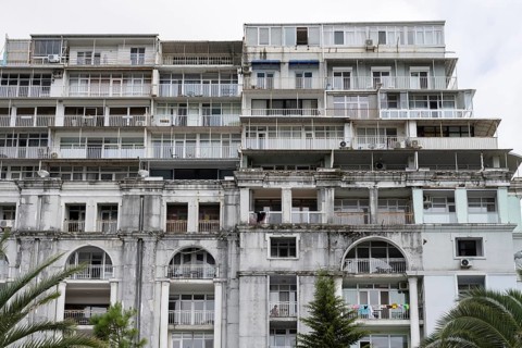 Batumi, Georgia. July 21st 2025. Old apartment buildings in poor condition in Batumi on the Black