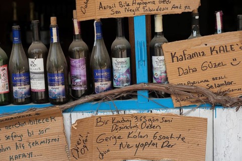 Sirince Village, Selcuk, Izmir Turkey. May 1st 2017. Wine for sale Sirince village near Selcuk