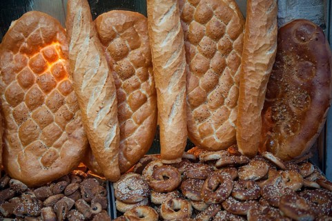 Local bread for sale in the Turkish City of Mardin in South East Turkey