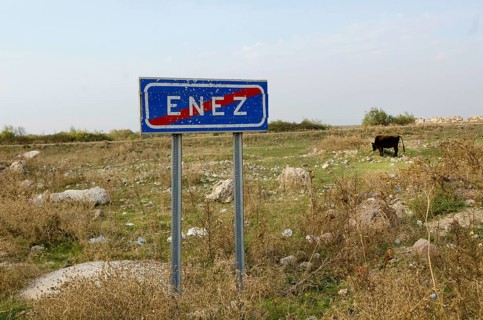 Enez, Turkey. October 15th 2013 Sign post for the Turkish border town of Enez, Turkey