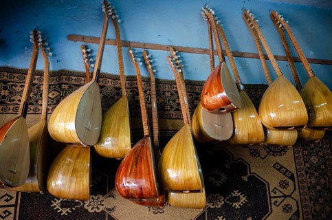 Adana, Turkey. June 9th 2014 Traditional Turkish Saz or Baglama a long necked Lute musical