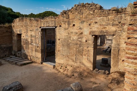 Kladeos Baths, ruins of an old building with open wall openings, archaeological site, Ancient