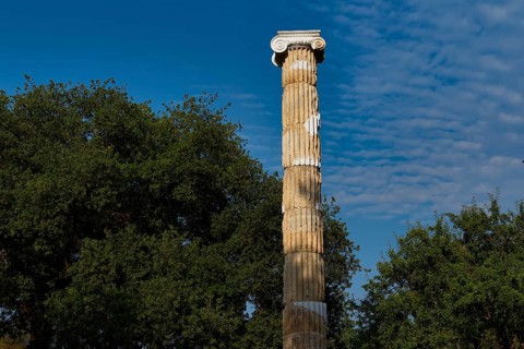 Victory Column of Nike, Single Stone Column with Capital against a Blue, Cloudy Sky, Archaeological