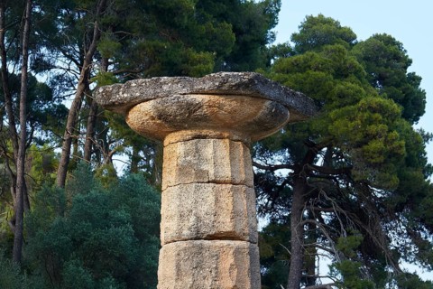 Temple of Hera, Temple of Hera, Heraion, close-up of an ancient capital with green background and